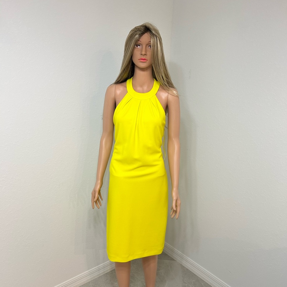 Badgley Mischka Bright Yellow Halter Midi Dress